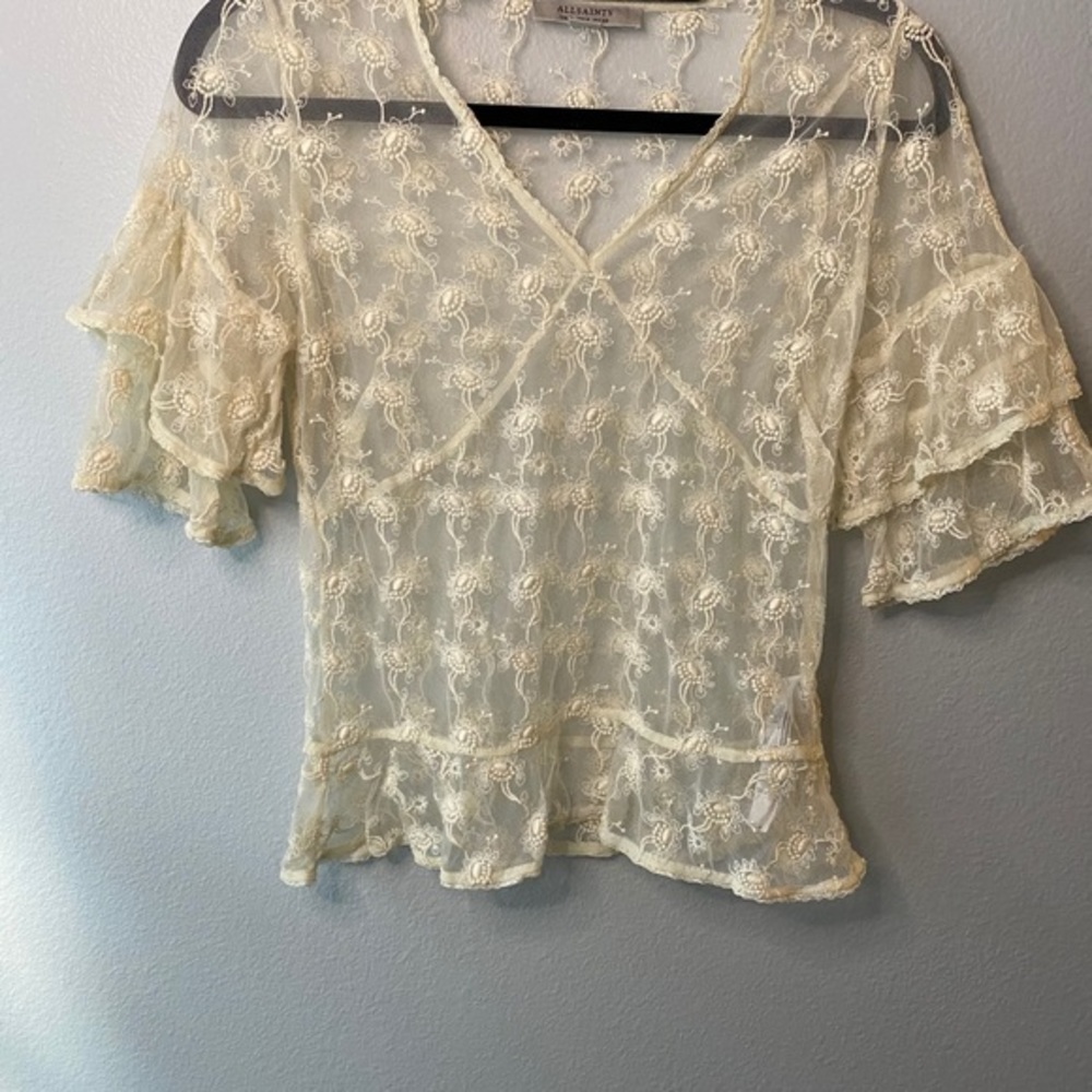 All Saints Sheer Lace Top Lula Nisha Top cream color size 4 - Picture 3 of 12